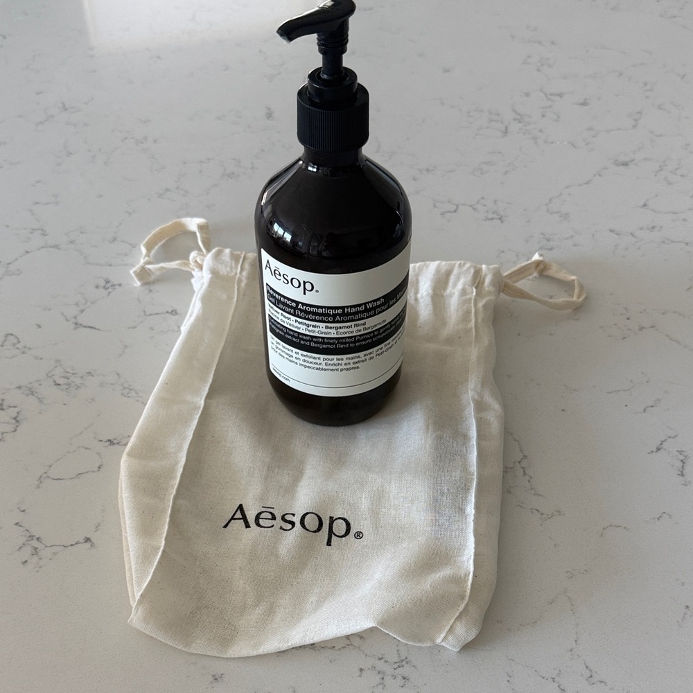 Aesop Reverence Hand Wash Empty Bottle with Cream Drawstring Pouch